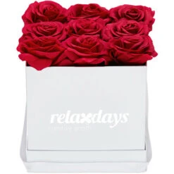 Relaxdays Bouquet Di Rose Quadrato, 9 Rose Rosse, Lunga Durata, Idea Regalo, Box Bianco Fiori Decorativo